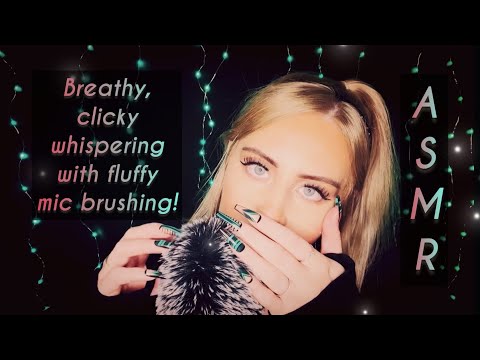 ASMR✨Breathy & clicky whispers (your names) with fluffy mic cover brushing for tingles & relaxation✨