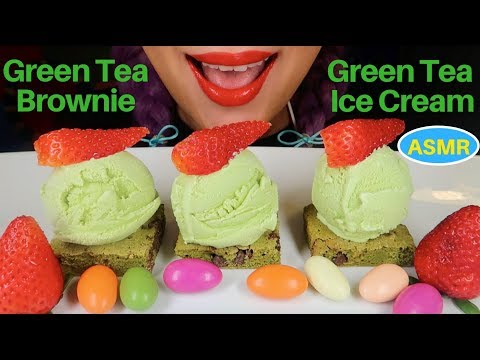 ASMR 마켓오 녹차브라우니+녹차 아이스크림 먹방| GREEN TEA BROWNIE + GREEN TEA ICE CREAM EATING SOUND|CURIE. ASMR