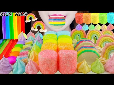 【ASMR】RAINBOW DESSERTS🌈 MERINGUE COOKIE,JELLY NOODLE,MARSHMALLOW MUKBANG 먹방 EATING SOUNDS