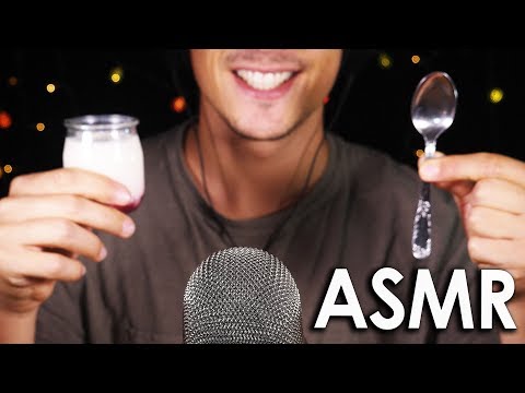 ASMR Love 😍 EATING YOGURT FROM GLASS JAR 4k (No Talking) Blue Yeti