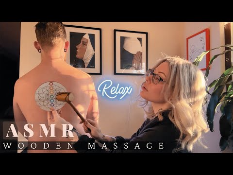 ASMR Upper Back Massage | Wooden Tools and Cracks | Skin Therapy