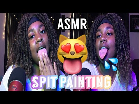 ASMR Spit Painting 👅💦 ( Mixture Fast & Slow Mouth Sounds 👄) #asmr #spitpainting