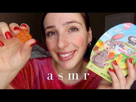 ASMR Eating Leggo Gummy Snacks | Tapping, Chewing, Whisper Ramble, Easter Gummies