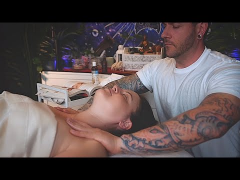 ASMR | Gentle Chest and Neck Massage Relaxation | Couple Learning Massage Together