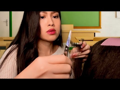 ASMR Nice Girl In Back Of Class Plays In Your Hair + Gives U Haircut | Relaxed Afro | Hair Roleplay