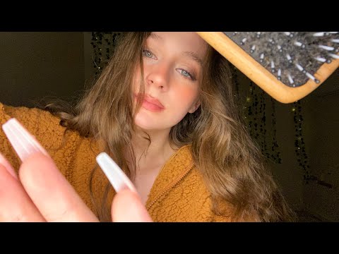 ASMR | Hair Brushing/ Combing & Scalp Scratching with Extra Long Nails (layered sounds)