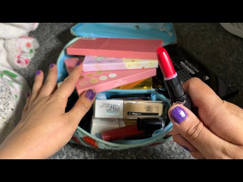 ASMR Rummaging through Makeup Bag - Makeup Sounds