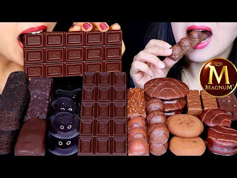 ASMR DARK + MILK CHOCOLATE (MAGNUM ICE CREAM, BUBBLY CHOCOLATE, KITKAT, BLACK JELLY, TWINKIE, PIE 먹방