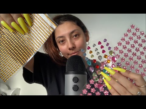 ASMR Textured Scratching On Rhinestone Sheets with Fake Long Nails | Whispered (SUPER TINGLY) ✨❤️