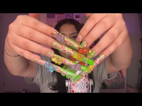 ASMR 3 inch press on nail application + nail clacking/tapping 💅🥦🥬🥒 (nails by @wthallie 💚)