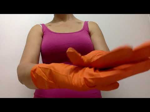 #Rubbergloves #ASMR Mummy Wears Orange Dishwashing Gloves Close Up Camera Finger Sounds