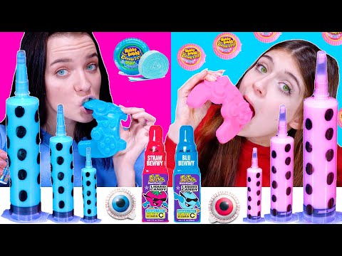 ASMR Pink and Blue Tik Tok Drink with Sour and Sweet Candy | Mukbang By LiLiBu