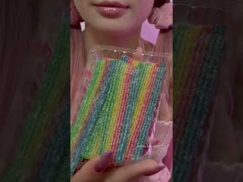 ASMR sour strap rainbow candy 🌈 #asmr #ameliabeeasmr