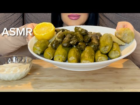 Mukbang stuffed grape leaves and zucchini |ASMR محشي ورق العنب والكوسا(دولمة)