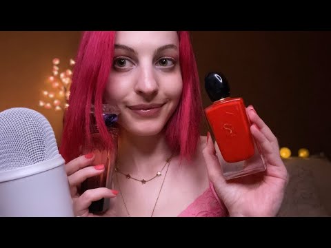 ASMR MY TOP 10 FAVORITE SPRING PERFUMES 🎀 🌸 (glass bottle tapping, clicky whispers, spraying...)