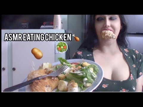 ASMR Eating Chicken Dinner 🍴 🍗 🥗🥔  Mukbang 먹방 3Dio Binaural Sounds!💕