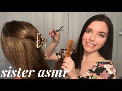 ASMR with my SISTER 🎀Hair brushing, Combing, Cutting, Hairplay