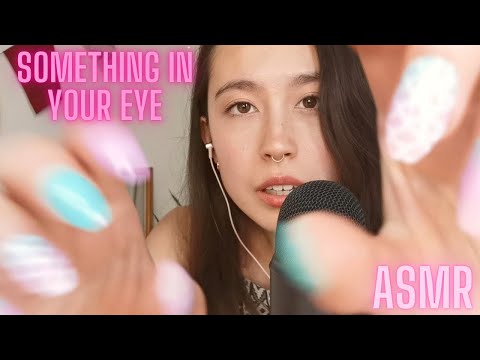 ASMR there's something in your eye, breathy whispers, mic scratching, personal attention
