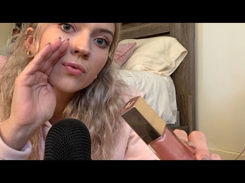 ASMR| LIP GLOSS APPLICATION, SOFT KISSES/ TINGLY MOUTH SOUNDS & CUPPED WHISPERING/ GLASS TAPPING