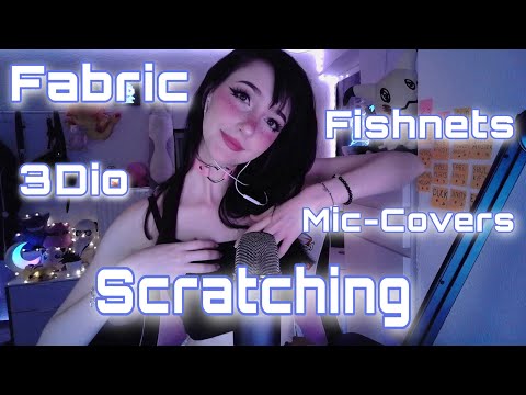 ASMR ☾ scratching with long Nails pt. 2 💅🏻 Fabric, Fishnets, 3Dio, Mic & texture scratching 💜