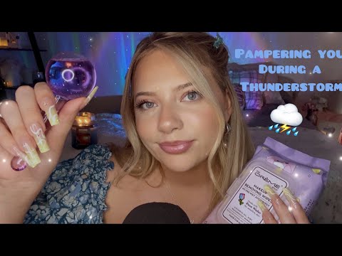 Asmr Pampering You During a Thunderstorm 🌩️ Skincare, Personal Attention w/ Rain & Thunder ☔️⛈️