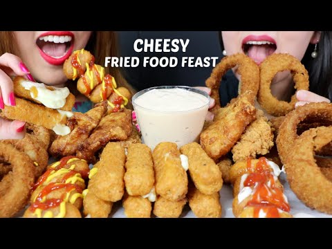 ASMR CHEESY FRIED FOOD FEAST (Fried Chicken, Cheese Sticks, Onion Rings) 리얼사운드 먹방 | Kim&Liz ASMR