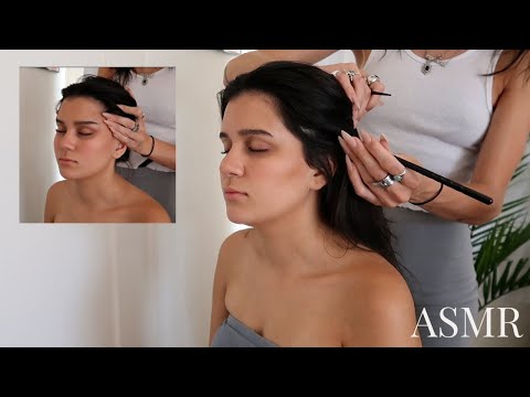ASMR| relaxing crisp hair pamper & back massage (soft whisper, chop sticks, scratches, tools)