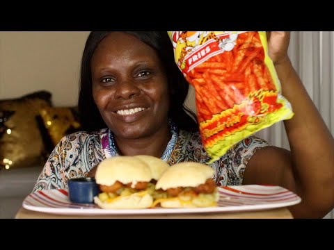 Hot Fries Chicken Nuggets Sliders ASMR Eating-Sounds