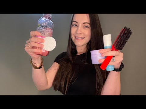 ASMR Makeup Removal, Skincare and Hair Play (realistic sounds)