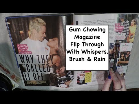 ASMR Magazine Flip Through with Gum, Whisper, Brush & Rain