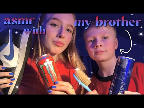 ASMR with my brother | blue and red double triggers 🍒🦋