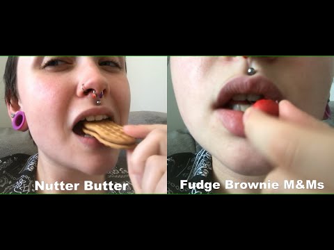 ASMR Nutter Butter Biscuits & Fudge Brownie M&M's [eating sounds]