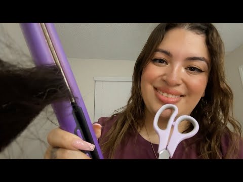 ASMR| Giving you a haircut 💇🏼‍♀️ & straightening your hair 😴