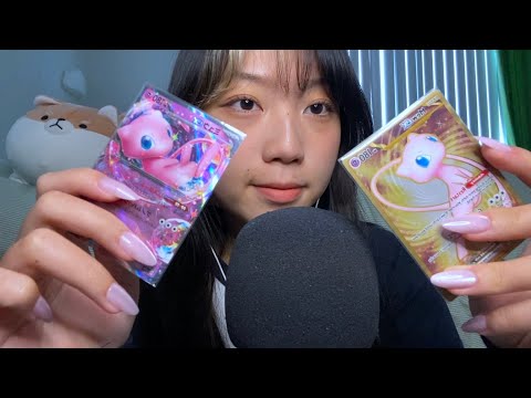 asmr tapping pokémon cards with long nails