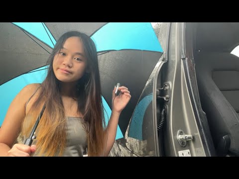 ASMR under an umbrella while it rains ( public asmr )