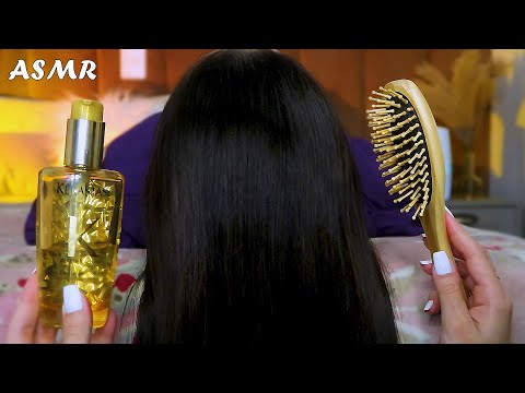 ASMR 🎧 Escovação de cabelo, massagem no couro cabeludo com unhas grandes, óleo capilar..