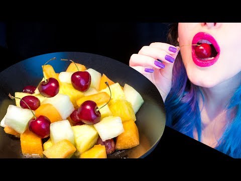 ASMR: Fresh & Juicy Fruit Salad | Pineapple Melon Grapes Cherries ~ Relaxing Eating [No Talking|V] 😻