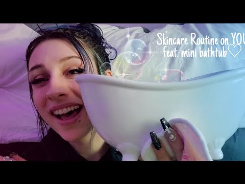 ASMR Skincare Routine on YOU♡ | whispering, water sounds, personal attention, glass tapping