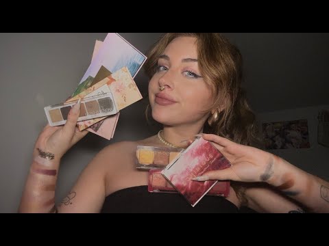 ASMR Swatching Different Makeup Pallets (Whisper Swatching, Nail Tapping, & Visual Triggers)