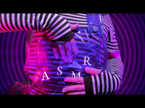 ASMR HARD VINYL - PVC Body scratching & tapping plastic fabric sounds with steel button (no talking)
