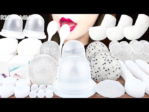 【ASMR】CLEAR FOODS🤍 JAPANESE PEAR,DRAGON FRUIT,FROZEN SPOON JELLY MUKBANG 먹방 EATING SOUNDS NO TALKING