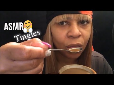 ASMR Wet Mouth Sounds:  Sipping Coffee with Fingernails Tapping (ASMR Tingles)