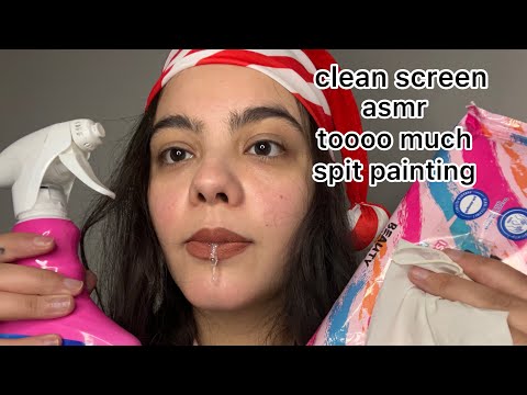 asmr too much spit painting,(clean screen)latex gloves asmr ,mouth sound ,hand movements