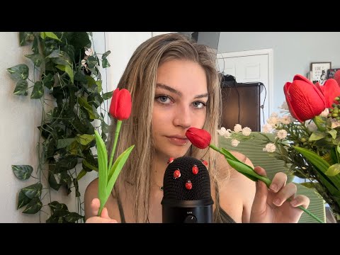 ASMR | Spring/Floral Triggers, mouth sounds, tapping, scratching, whispers, soft speaking