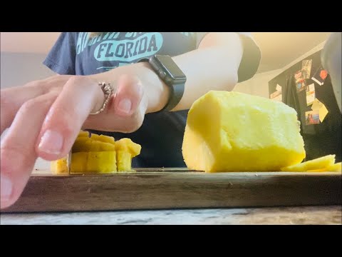 ASMR Cutting a pineapple and cantaloupe | cutting sounds, fruit scratching, tapping, whispering