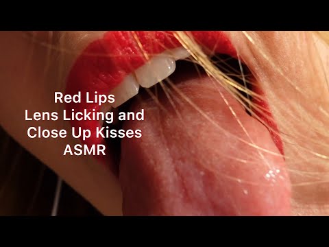 Red Lipstick Lens Licking, Spit Painting and Close Up Kisses ASMR