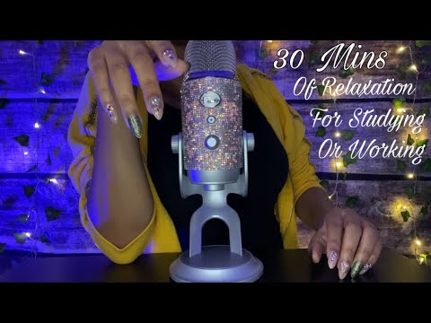 💙ASMR💛 30 Minutes of Relaxation For Study or Work | Dry Hand Sounds  | Nail Tapping | Mic Scratching