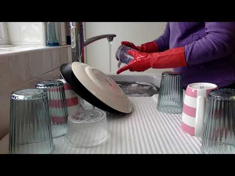 ASMR Mummy Washes Dishes Wearing Red Industrial Marigold Rubber Gloves