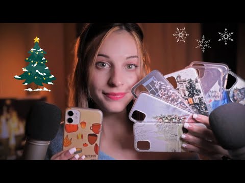 ASMR Close Whispers while showing you my Christmas Phone Cases🎄~tracing, tapping, ear to ear whisper