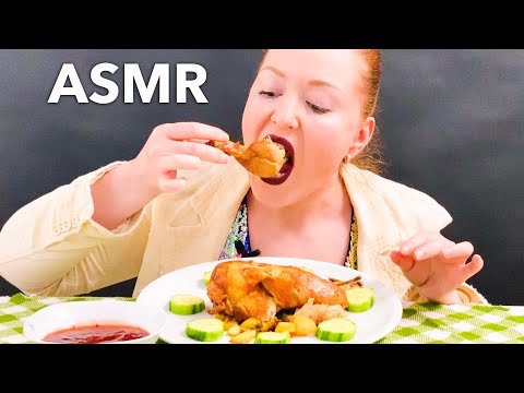 ASMR Baked Chicken + Potatoes + Crunchy Cucumber | Eating Sounds | Eating with hands